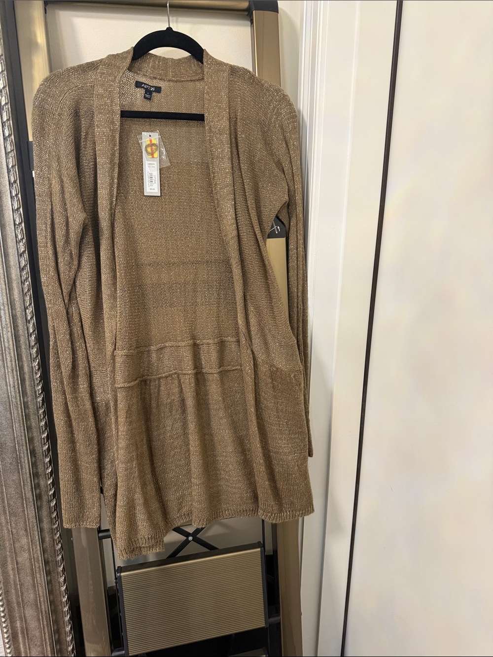 Apt. 9 Open-Front Metallic Taupe Cardigan